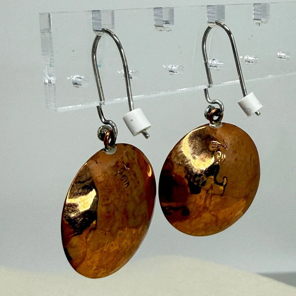 Artisan Hammered Copper‎ Orb Earrings Brutalist Modern Signed
